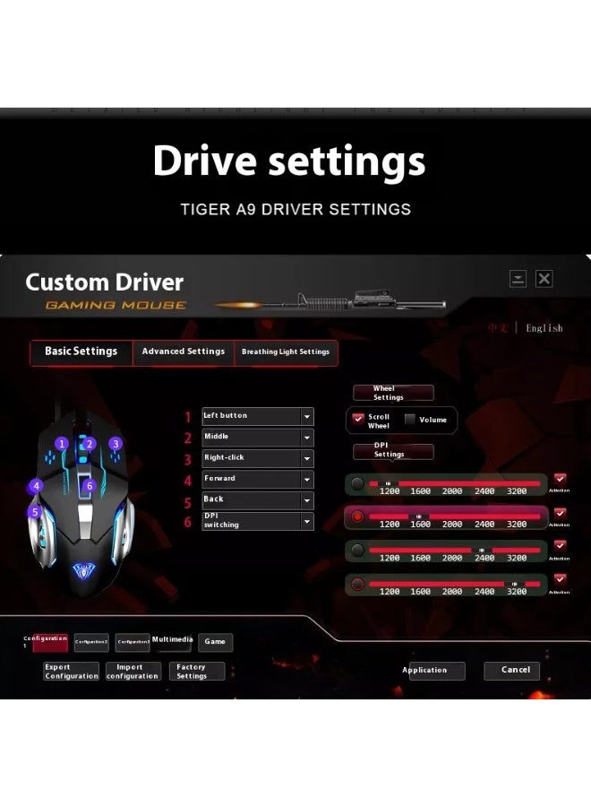 AULA S20 Gaming Mouse - 3,200 DPI - 6 Programmable Buttons With Software - Image 2