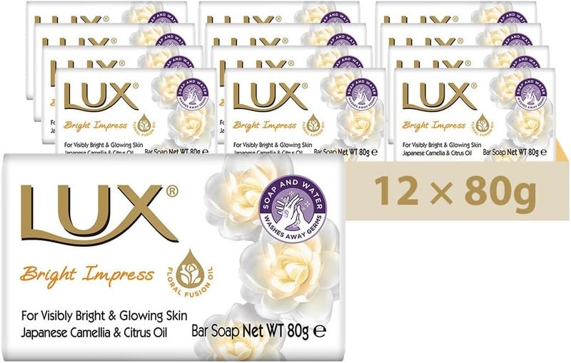 صابون لكس برايت إمبريس الجمالي الفاخر للعناية بالبشرة للوجه واليدين والجسم معزز لبشرة ناعمة ومشرقة 80 جرام × 12