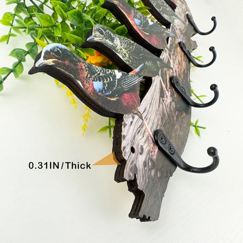Midrean Wooden Vintage Tree Branch Coat Rack with Birds Towel Holder Hats Wall Hooks Decorative Rustic Farmhouse Wall Mounted Hanging - Image 2