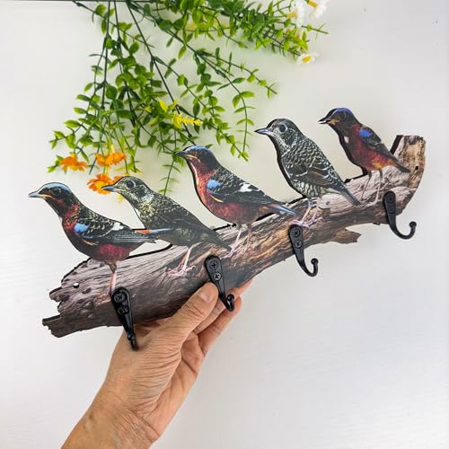 Midrean Wooden Vintage Tree Branch Coat Rack with Birds Towel Holder Hats Wall Hooks Decorative Rustic Farmhouse Wall Mounted Hanging - Image 3