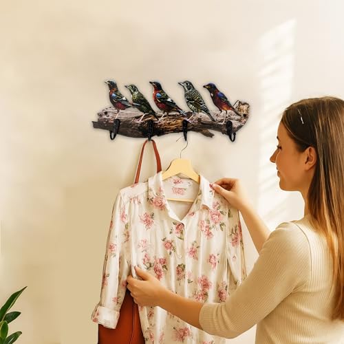 Midrean Wooden Vintage Tree Branch Coat Rack with Birds Towel Holder Hats Wall Hooks Decorative Rustic Farmhouse Wall Mounted Hanging - Image 5