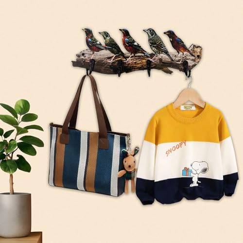 Midrean Wooden Vintage Tree Branch Coat Rack with Birds Towel Holder Hats Wall Hooks Decorative Rustic Farmhouse Wall Mounted Hanging - Image 4