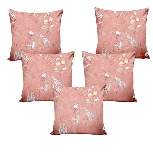 Ultimate Trends Polyester Digital Floral Printed Premium Cushion Cover 16x16 Set of 5 (Peach) - Image 1