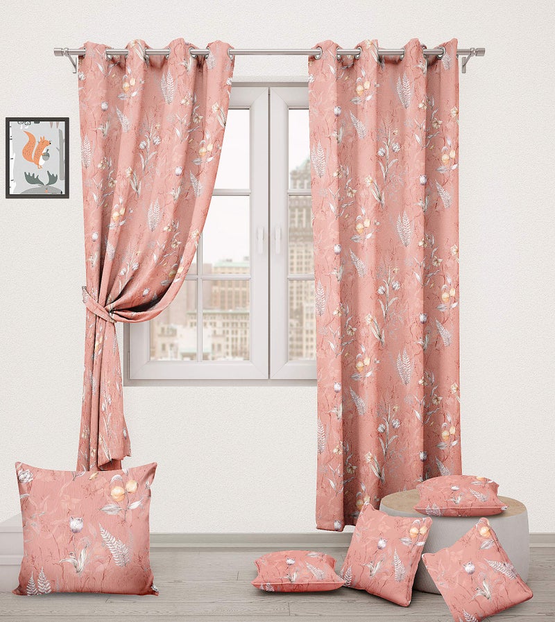 Ultimate Trends Polyester Digital Floral Printed Premium Cushion Cover 16x16 Set of 5 (Peach) - Image 4