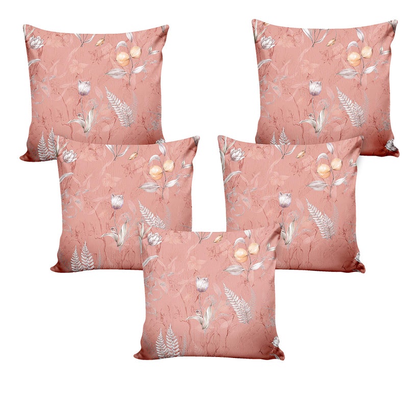Ultimate Trends Polyester Digital Floral Printed Premium Cushion Cover 16x16 Set of 5 (Peach) - Image 5