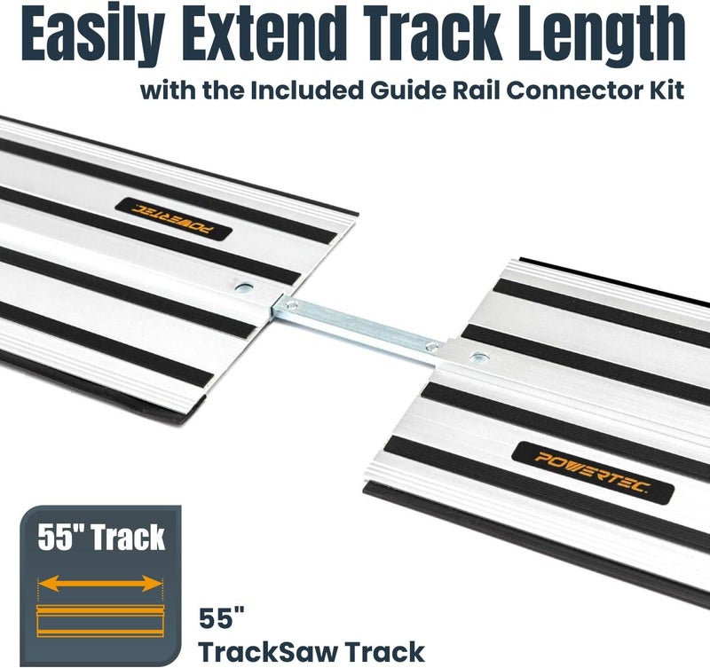 POWERTEC 71692 55” Track Saw Guide Rail for DeWalt | Extruded Aluminum | Replacement for DeWalt Track Rail Woodworking Tool, Clamping Options - Image 2