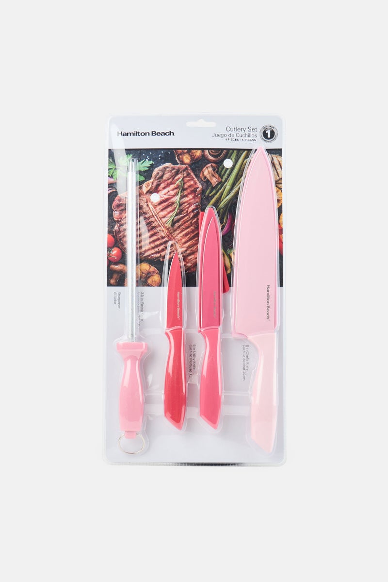 Hamilton Beach 4 Pcs Stainless Steel Knife Set, Pink - Image 1