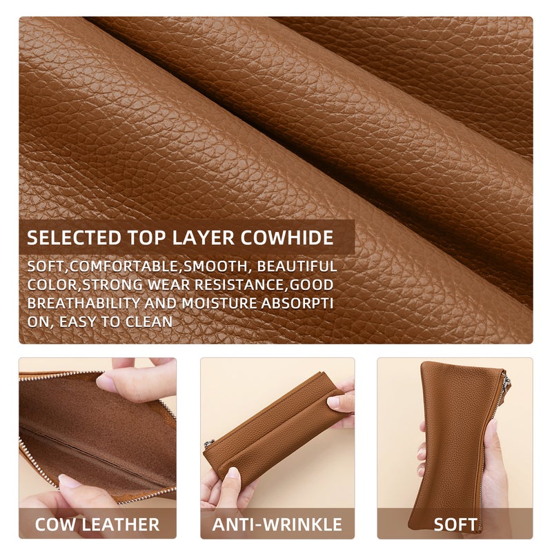 banyanu Portable genuine leather zippered coin purse, mini coin purse for women, can hold credit cards, folded banknotes, ID card, keys, earphones, lipstick, etc. (Brown) - Image 5