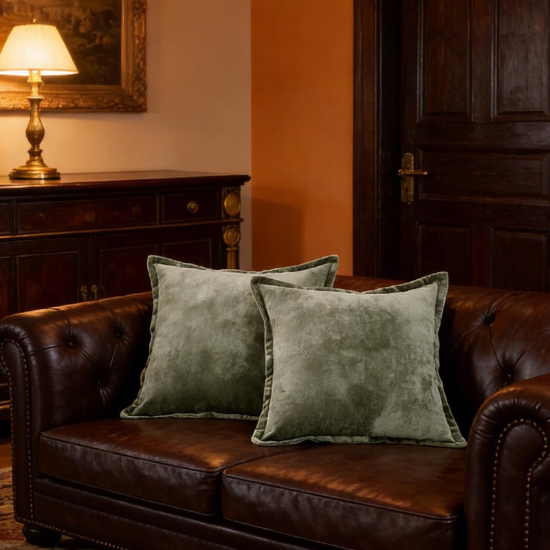 COCOPLOCEUS Luxurious Velvet Euro Shams Decorative Throw Pillow Covers 26x26 Set of 2 Solid Square Euro Pillow Shams for Sofa Couch Bedroom, Army Green - Image 4
