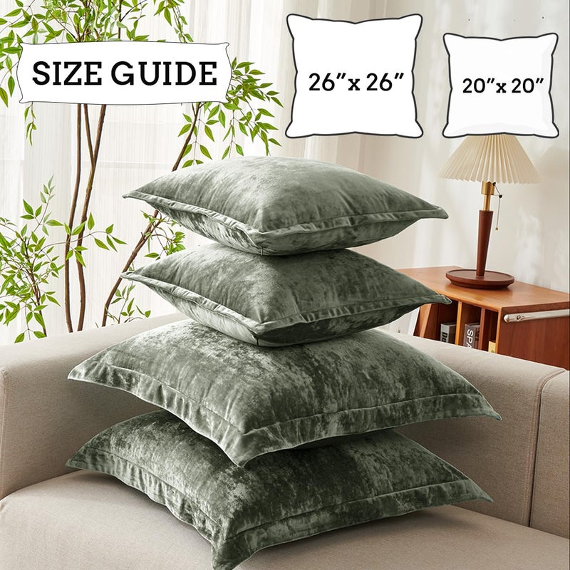 COCOPLOCEUS Luxurious Velvet Euro Shams Decorative Throw Pillow Covers 26x26 Set of 2 Solid Square Euro Pillow Shams for Sofa Couch Bedroom, Army Green - Image 5