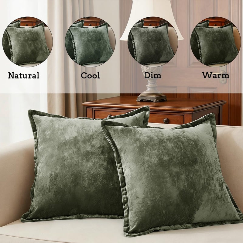 COCOPLOCEUS Luxurious Velvet Euro Shams Decorative Throw Pillow Covers 26x26 Set of 2 Solid Square Euro Pillow Shams for Sofa Couch Bedroom, Army Green - Image 2