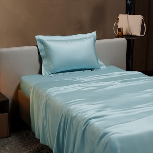 Stoa Paris Single Bedsheet with 1 Pillow Cover, 300TC Satin Premium Bedding Set, Home Decor, Wedding Gift for Couples, Housewarming, Anniversary, Date Night - Dreamy Blue - Image 3