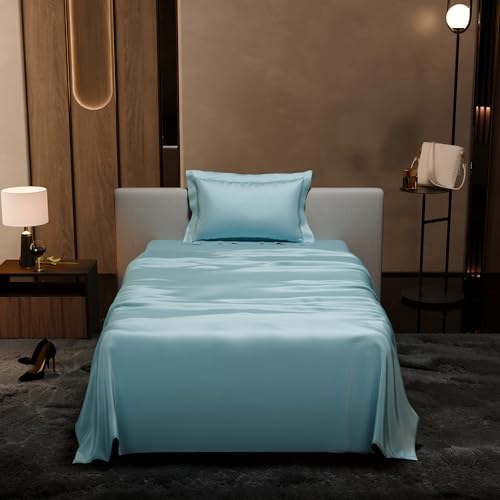 Stoa Paris Single Bedsheet with 1 Pillow Cover, 300TC Satin Premium Bedding Set, Home Decor, Wedding Gift for Couples, Housewarming, Anniversary, Date Night - Dreamy Blue - Image 2