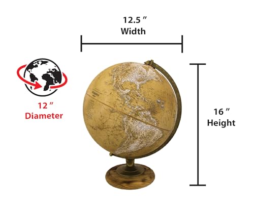 Replogle Morgan Designer Series Globe Old World Style Globe Raised Relief Charred Hardwood Base Antique brass plated SemiMeridian Velvety texture ball 1230 cm diameter - Image 5