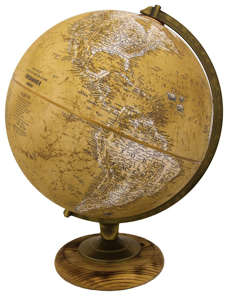 Replogle Morgan Designer Series Globe Old World Style Globe Raised Relief Charred Hardwood Base Antique brass plated SemiMeridian Velvety texture ball 1230 cm diameter - Image 2