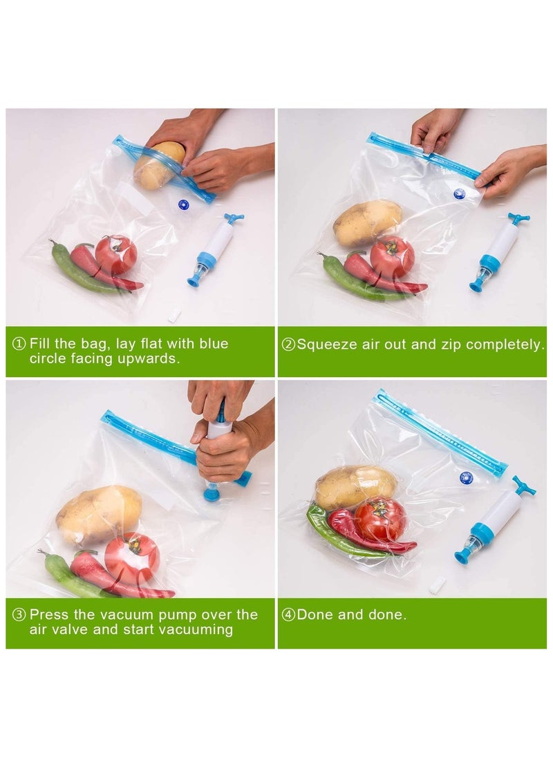 ELIKLIV - Food Vacuum Compression Bag Set - 3 sizes reusable, 15 bags + 1 pump + 3 clips + 3 iron clips, food grade material is safe for freezing / microwave / high temperature cooking, widely used for food and valuables storage, simple and easy to clean. - Image 1