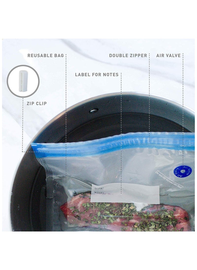 ELIKLIV - Food Vacuum Compression Bag Set - 3 sizes reusable, 15 bags + 1 pump + 3 clips + 3 iron clips, food grade material is safe for freezing / microwave / high temperature cooking, widely used for food and valuables storage, simple and easy to clean. - Image 1
