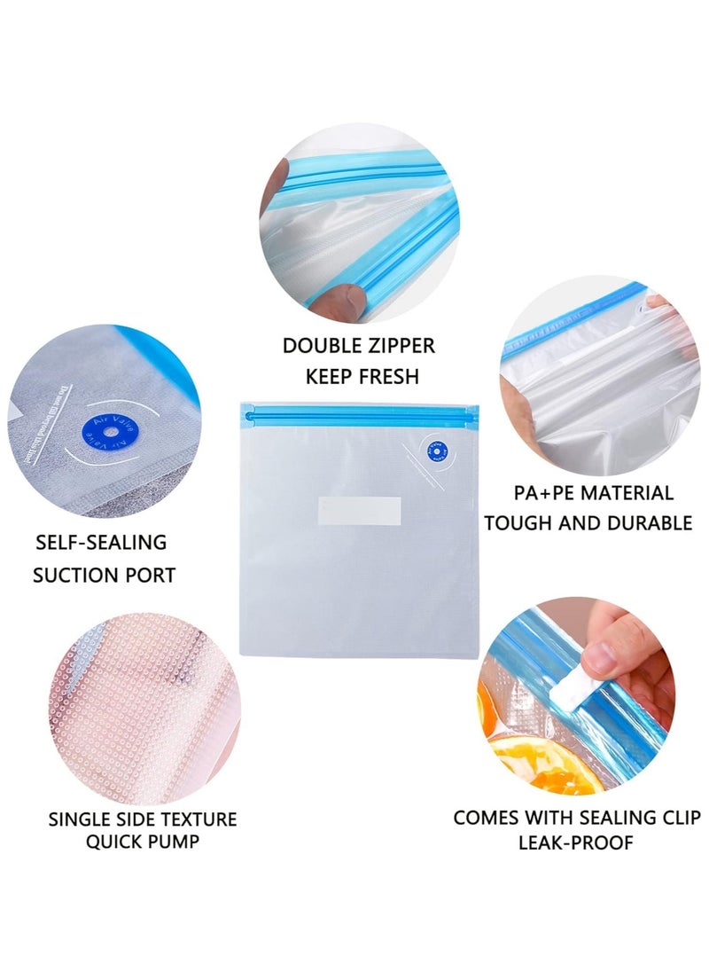 ELIKLIV - Food Vacuum Compression Bag Set - 3 sizes reusable, 15 bags + 1 pump + 3 clips + 3 iron clips, food grade material is safe for freezing / microwave / high temperature cooking, widely used for food and valuables storage, simple and easy to clean. - Image 1