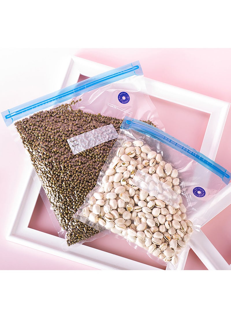 ELIKLIV - Food Vacuum Compression Bag Set - 3 sizes reusable, 15 bags + 1 pump + 3 clips + 3 iron clips, food grade material is safe for freezing / microwave / high temperature cooking, widely used for food and valuables storage, simple and easy to clean. - Image 1
