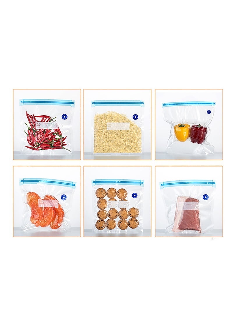 ELIKLIV - Food Vacuum Compression Bag Set - 3 sizes reusable, 15 bags + 1 pump + 3 clips + 3 iron clips, food grade material is safe for freezing / microwave / high temperature cooking, widely used for food and valuables storage, simple and easy to clean. - Image 1