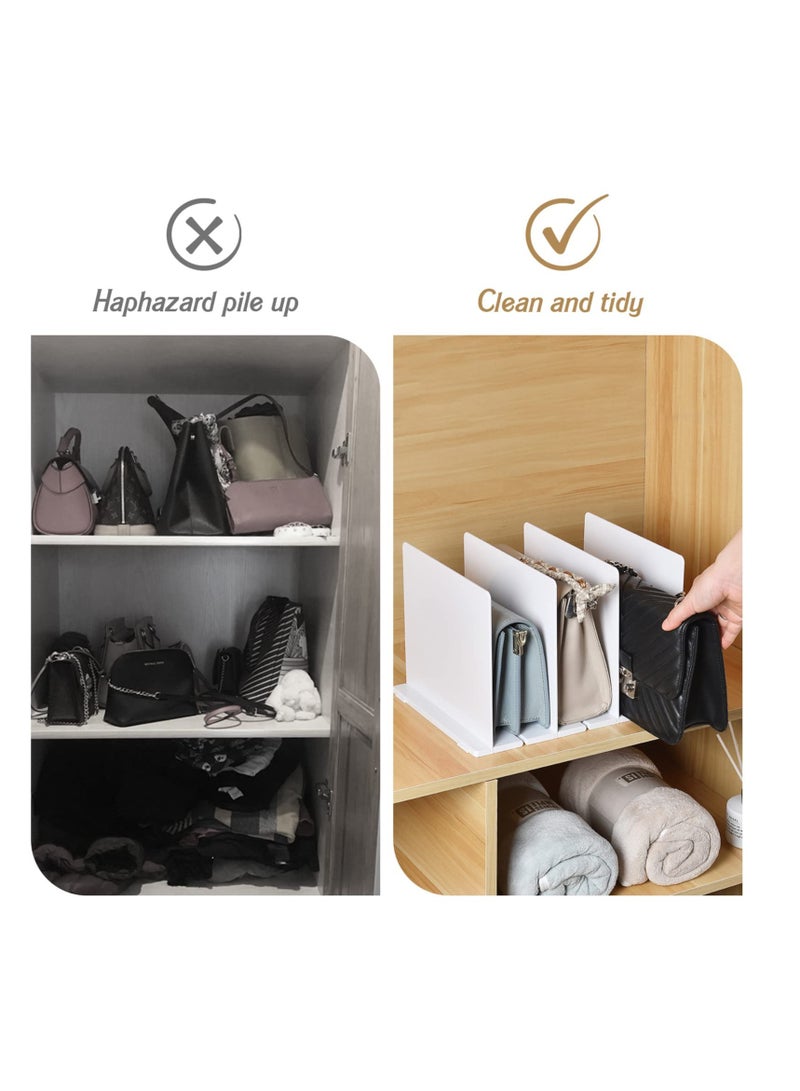 Excefore Plastic Purse Handbag Organizer, Adjustable Closet Purse Organizer, 5 Sections Handbag Plastic Shelf Dividers, Cabinet and Bookshelf Organizer for Shirt, Sweater and Books, Set of 1,White - Image 4