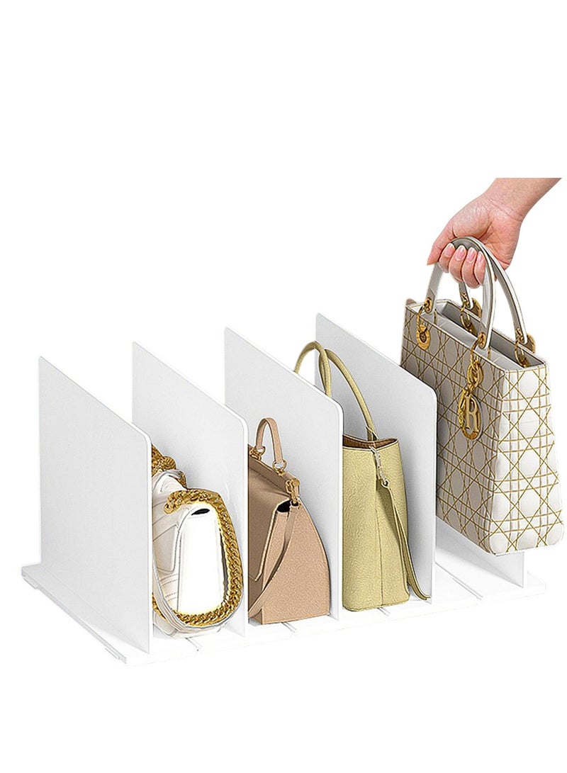 Excefore Plastic Purse Handbag Organizer, Adjustable Closet Purse Organizer, 5 Sections Handbag Plastic Shelf Dividers, Cabinet and Bookshelf Organizer for Shirt, Sweater and Books, Set of 1,White - Image 1
