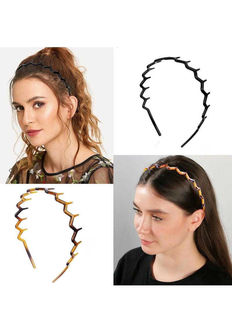 2 Pack Double Row Plastic Headbands - Non-Slip with Teeth, Hair Accessories for Women/Girls