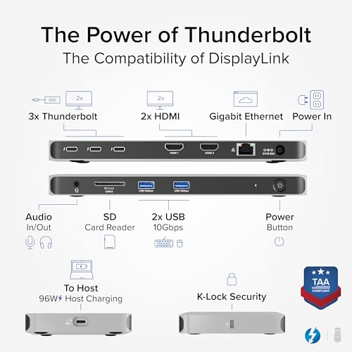 Plugable Thunderbolt 4 Dock for Quad Monitors 100W, Thunderbolt Docking Station Connects up to Four 4K Monitors for Windows and Mac Laptops, 2x HDMI, 4x Thunderbolt 4/USB C, Driver Required TBT-6950PD - Image 2
