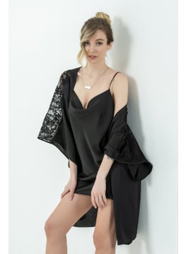 Magic Form 6790 Women's Black Cowl Collar Crepe Satin Short Nightgown  - Image 3