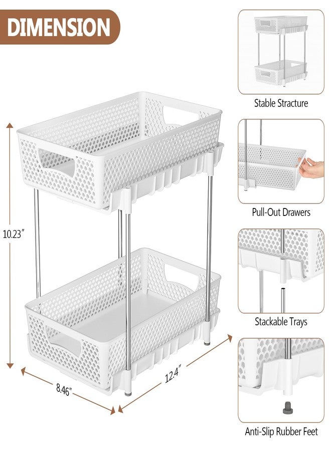 DABIGE 2 Pack Pull Out Bathroom Organizers and Storage, 2 Tier Stackable Under Sink Storage Organizer for Bathroom, Kitchen Cabinet, Pantry, and Medicine Holder, Organization and Storage - White - Image 2