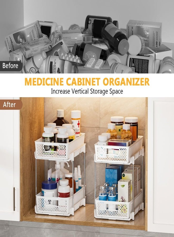 DABIGE 2 Pack Pull Out Bathroom Organizers and Storage, 2 Tier Stackable Under Sink Storage Organizer for Bathroom, Kitchen Cabinet, Pantry, and Medicine Holder, Organization and Storage - White - Image 4