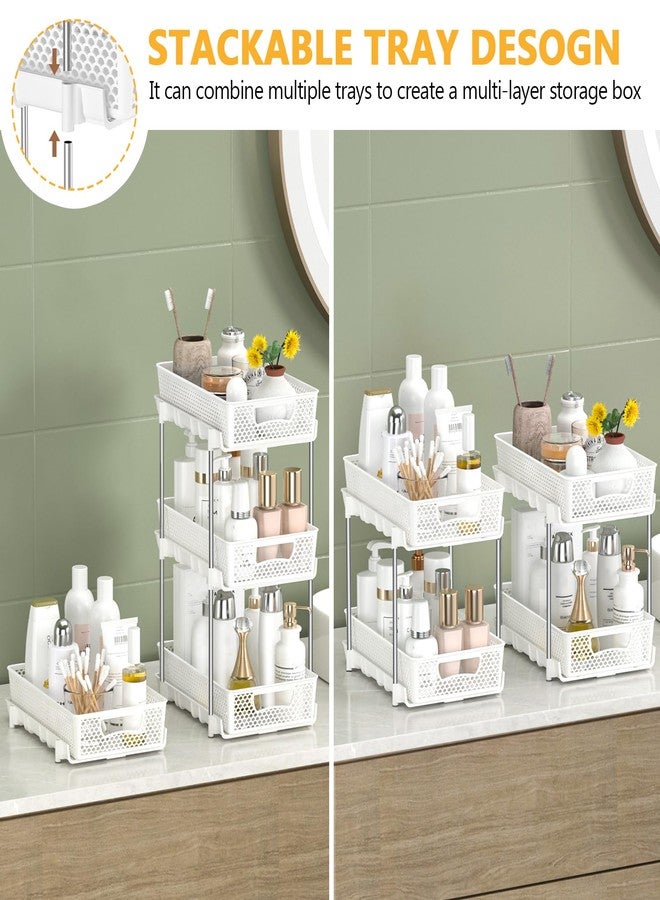 DABIGE 2 Pack Pull Out Bathroom Organizers and Storage, 2 Tier Stackable Under Sink Storage Organizer for Bathroom, Kitchen Cabinet, Pantry, and Medicine Holder, Organization and Storage - White - Image 3
