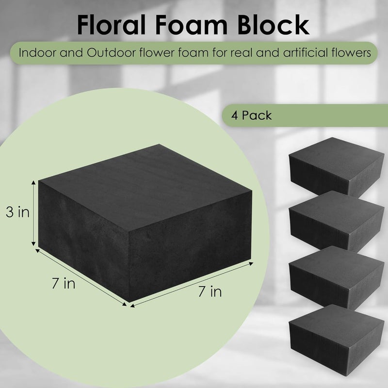 Xcel Floral Foam Blocks - Reusable, Weather Resistant Craft Foam Fresh & Artificial Flower Arrangements, Faux Florist Foam Planters Florist Supplies (Black 7" x 7" x 3" - 4 Pack) - Image 1