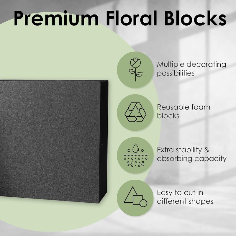 Xcel Floral Foam Blocks - Reusable, Weather Resistant Craft Foam Fresh & Artificial Flower Arrangements, Faux Florist Foam Planters Florist Supplies (Black 7" x 7" x 3" - 4 Pack) - Image 3