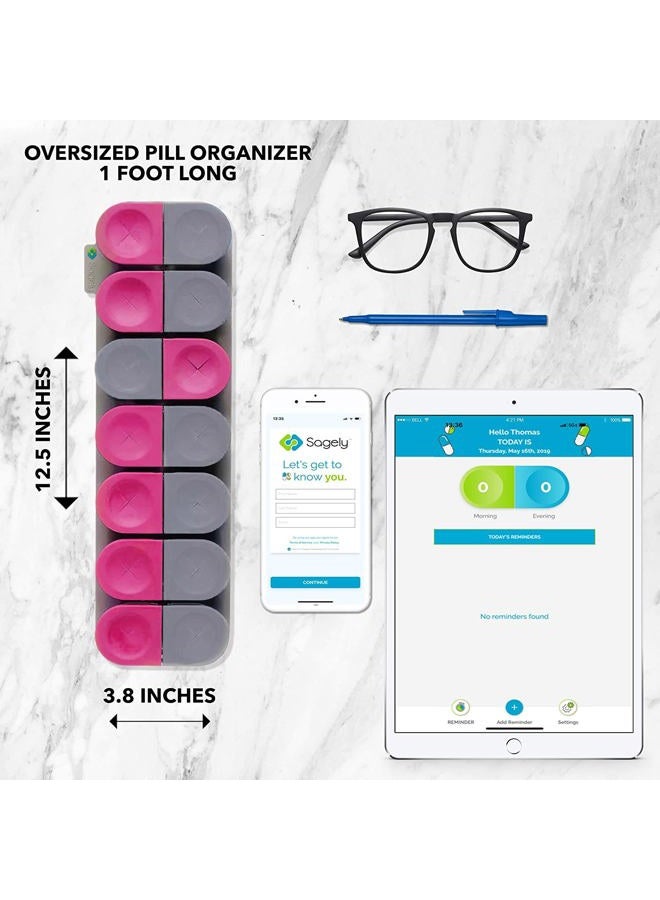 Sagely Smart XL Weekly Pill Organizer - 7 Day Pill Box 2 Times a Day with Free Reminder Alarm App (Large Enough to Fit Fish Oil, Cod Liver Oil, Vitamin D Supplements & Vitamins)(Pink/Gray) - Image 4