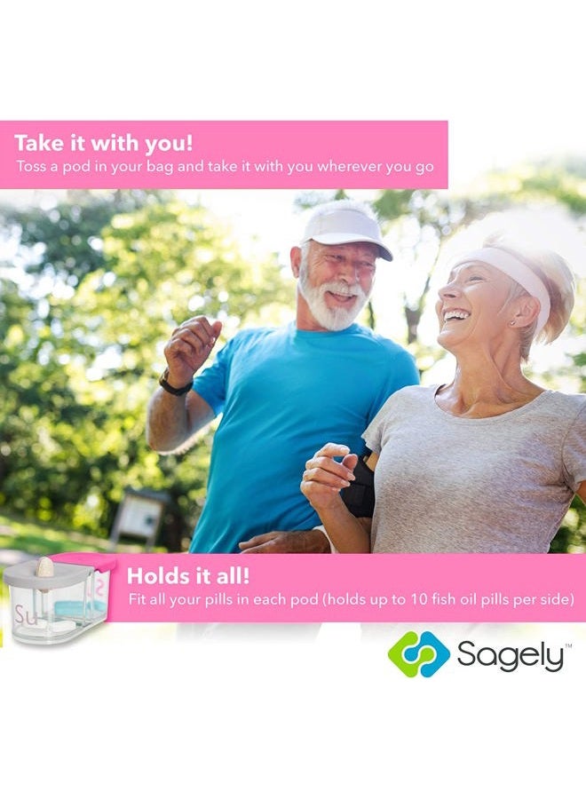 Sagely Smart XL Weekly Pill Organizer - 7 Day Pill Box 2 Times a Day with Free Reminder Alarm App (Large Enough to Fit Fish Oil, Cod Liver Oil, Vitamin D Supplements & Vitamins)(Pink/Gray) - Image 5