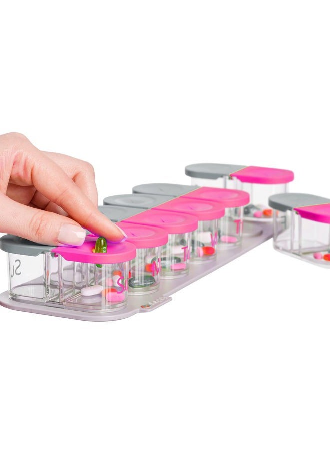 Sagely Smart XL Weekly Pill Organizer - 7 Day Pill Box 2 Times a Day with Free Reminder Alarm App (Large Enough to Fit Fish Oil, Cod Liver Oil, Vitamin D Supplements & Vitamins)(Pink/Gray) - Image 1