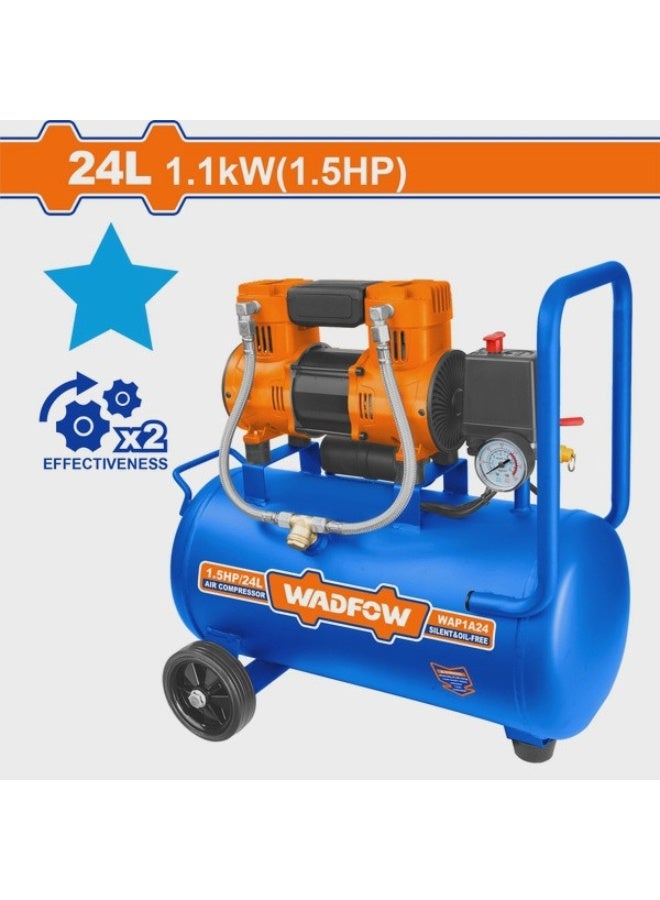 WADFOW 1100W Oil Free Air Compressor 24L – WAP1A24 Ultra Quiet 67dB Portable Air Compressor, 1.5HP Power 8Bar Max Pressure Corded Electric Pump with Aluminum Wire Motor for Pneumatic Tools and Inflation - Image 2