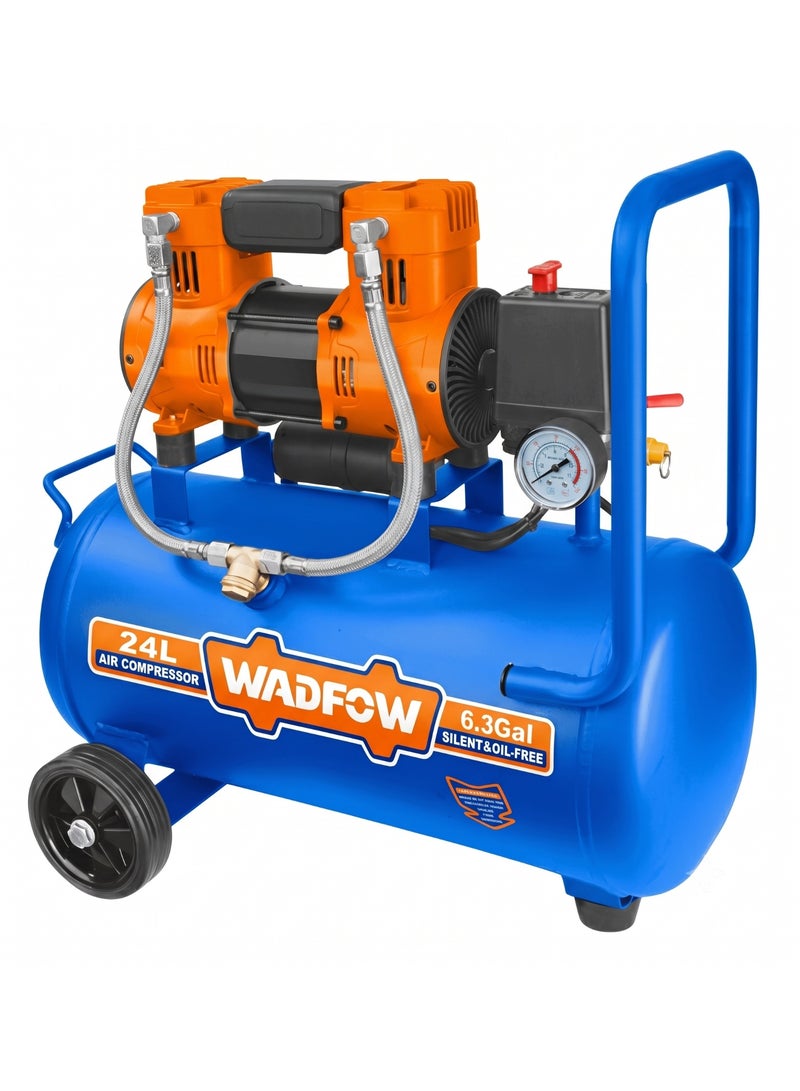 WADFOW 1100W Oil Free Air Compressor 24L – WAP1A24 Ultra Quiet 67dB Portable Air Compressor, 1.5HP Power 8Bar Max Pressure Corded Electric Pump with Aluminum Wire Motor for Pneumatic Tools and Inflation - Image 1