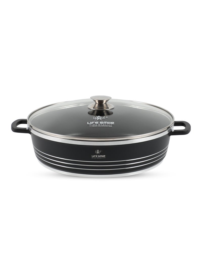 Life Smile Shallow Ceramic Nonstick Stockpot with Glass Lid, Cookware Cooking Pot, Soup Pot for Soups and Stews Black  - Image 1