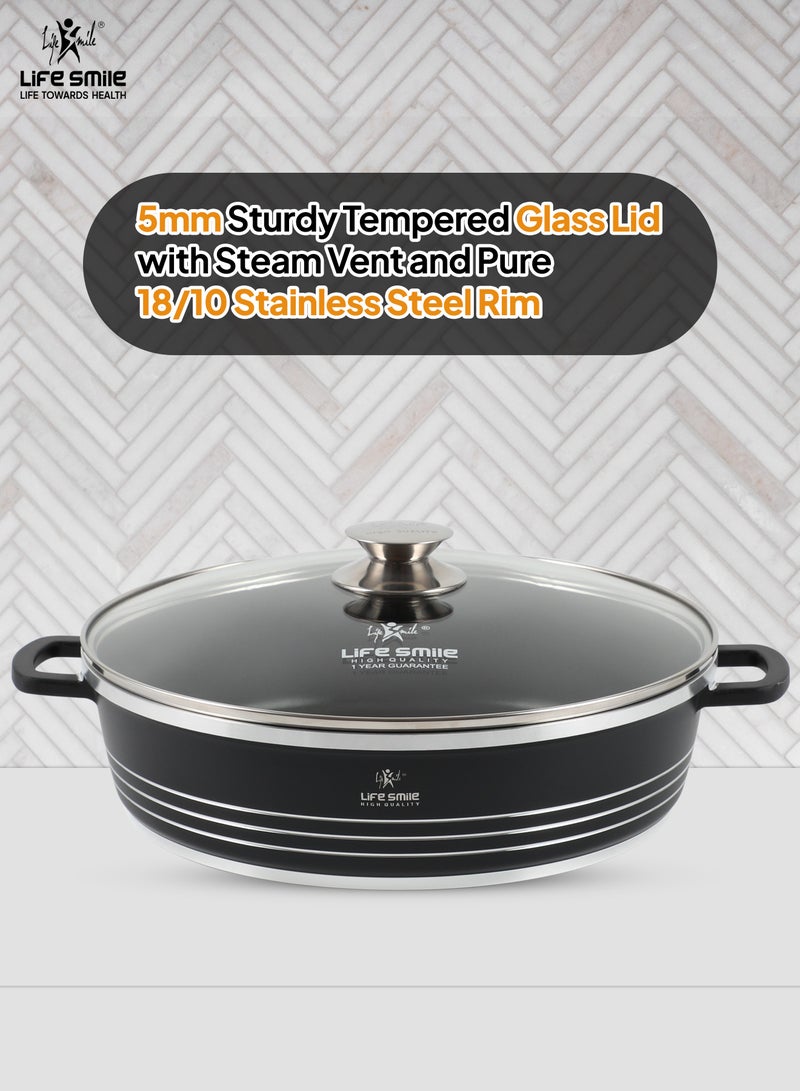 Life Smile Shallow Ceramic Nonstick Stockpot with Glass Lid, Cookware Cooking Pot, Soup Pot for Soups and Stews Black  - Image 4