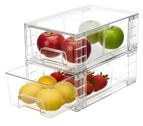 COKIHOM 2 Pack Stackable Storage DrawersPlastic Organizers Bins Drawers Storage with Handles and Movable Dividers for Organization and Storage in FridgeBathroom Pantry Kitchen Cabinets Under Sink - Image 1