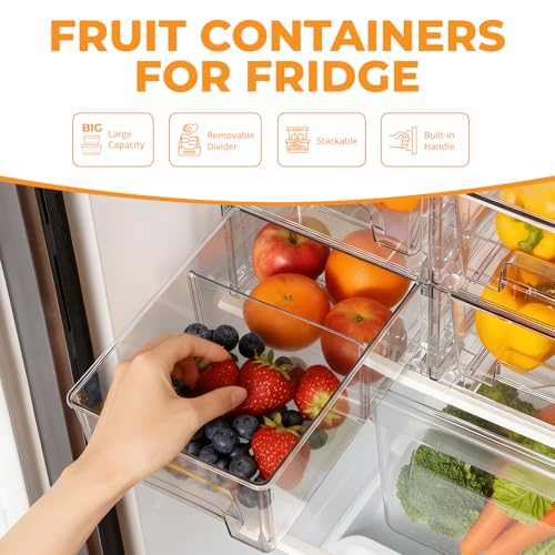 COKIHOM 2 Pack Stackable Storage DrawersPlastic Organizers Bins Drawers Storage with Handles and Movable Dividers for Organization and Storage in FridgeBathroom Pantry Kitchen Cabinets Under Sink - Image 3