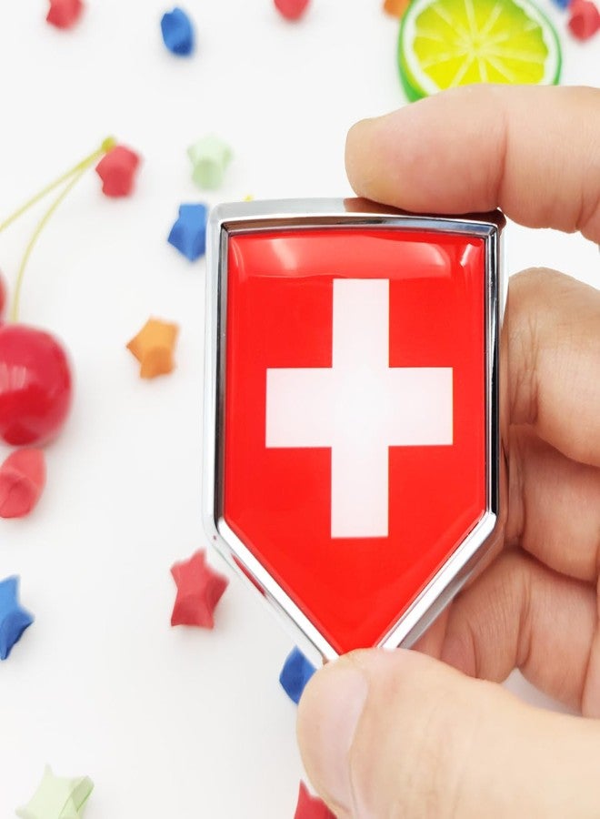Overdecor Switzerland Flag Decal Swiss Sticker Emblem Chrome Shield Flags, Car Decoration Accessories for Car Bumper (2 Pack) - Image 2