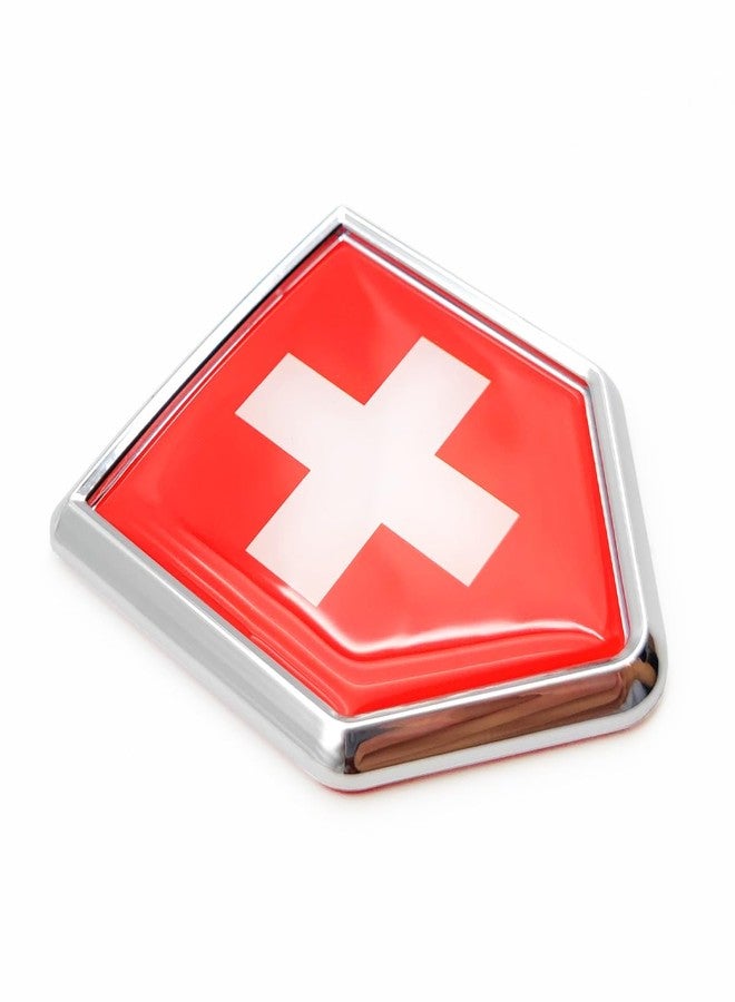 Overdecor Switzerland Flag Decal Swiss Sticker Emblem Chrome Shield Flags, Car Decoration Accessories for Car Bumper (2 Pack) - Image 1