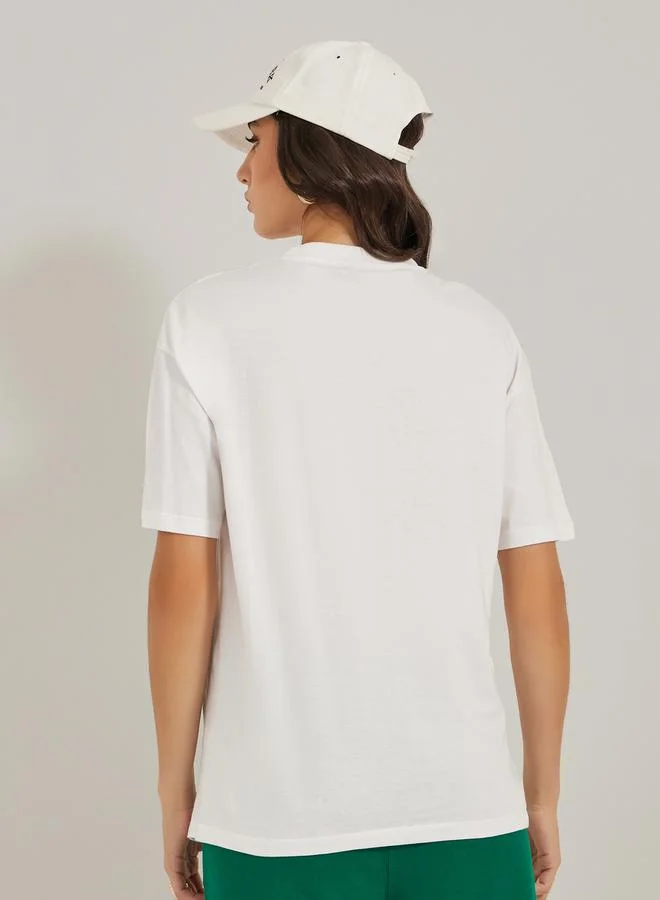 Styli Embroidered Slogan Round Neck Oversized T-Shirt