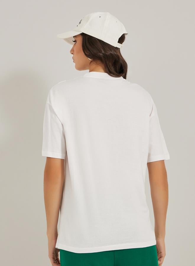 Styli Embroidered Slogan Round Neck Oversized T-Shirt  - Image 4