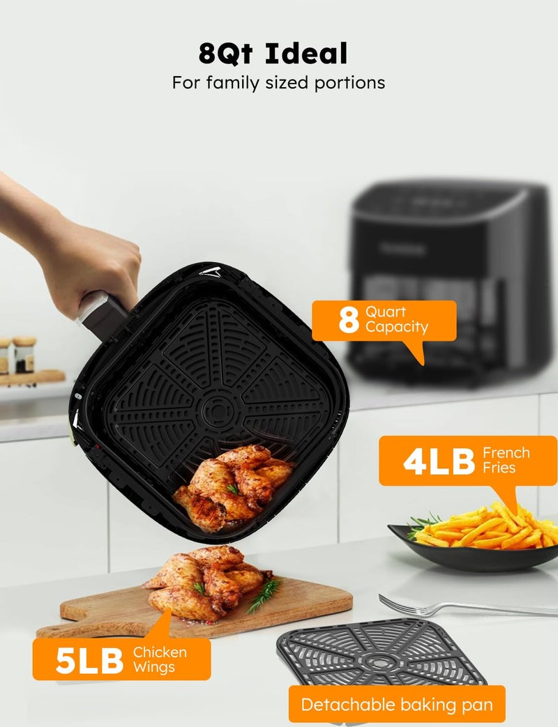 Nuwave Brio Plus 8 Qt Air Fryer, PFAS Free, New & Improved, Digital Touch Screen, Cool White Display, 50°F~400°F in Precise 5°, 5 Cook Functions, 100 Presets & 50 Memory, 3 Wattages 700, 1500, 1800 - Image 3