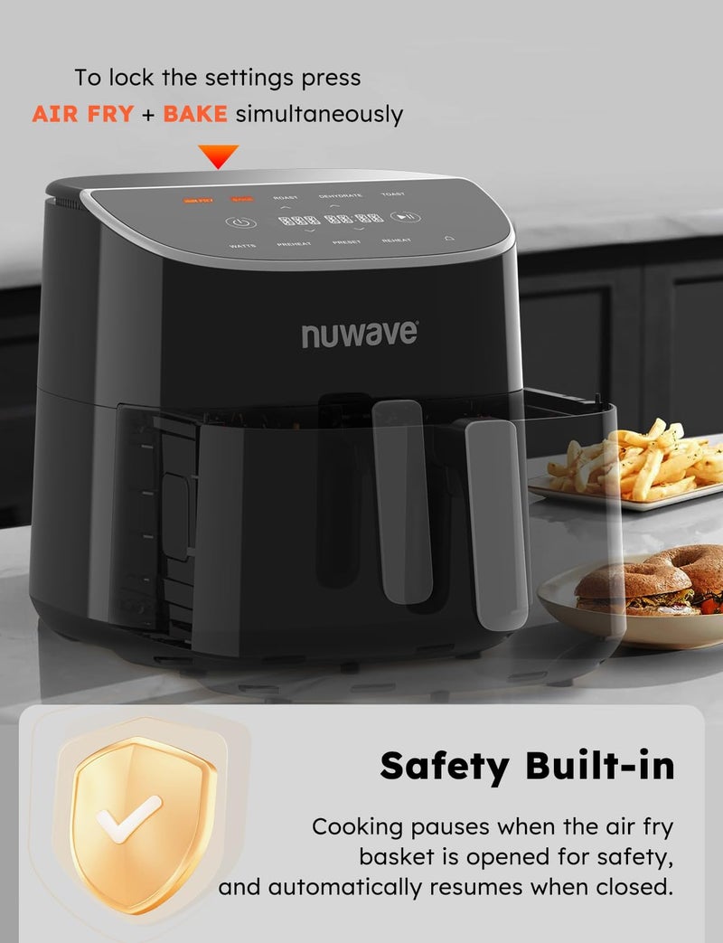 Nuwave Brio Plus 8 Qt Air Fryer, PFAS Free, New & Improved, Digital Touch Screen, Cool White Display, 50°F~400°F in Precise 5°, 5 Cook Functions, 100 Presets & 50 Memory, 3 Wattages 700, 1500, 1800 - Image 2