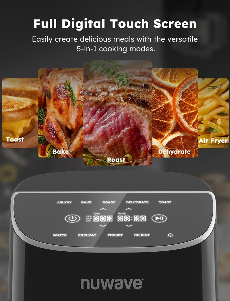 Nuwave Brio Plus 8 Qt Air Fryer, PFAS Free, New & Improved, Digital Touch Screen, Cool White Display, 50°F~400°F in Precise 5°, 5 Cook Functions, 100 Presets & 50 Memory, 3 Wattages 700, 1500, 1800 - Image 4